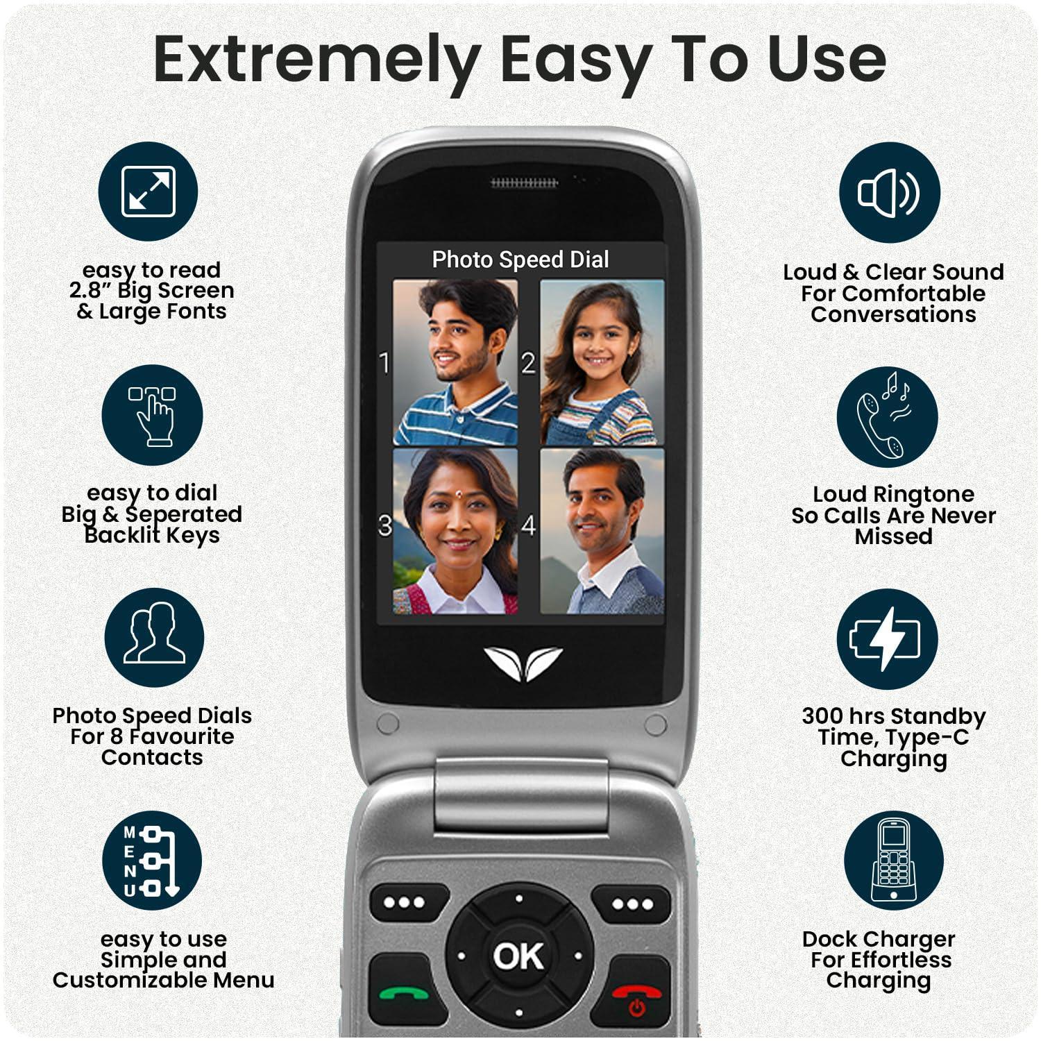 easyfone Royale 4G Volte Flip Senior Citizen Phone with 20+ Senior Friendly Features Refurbished - Image 9