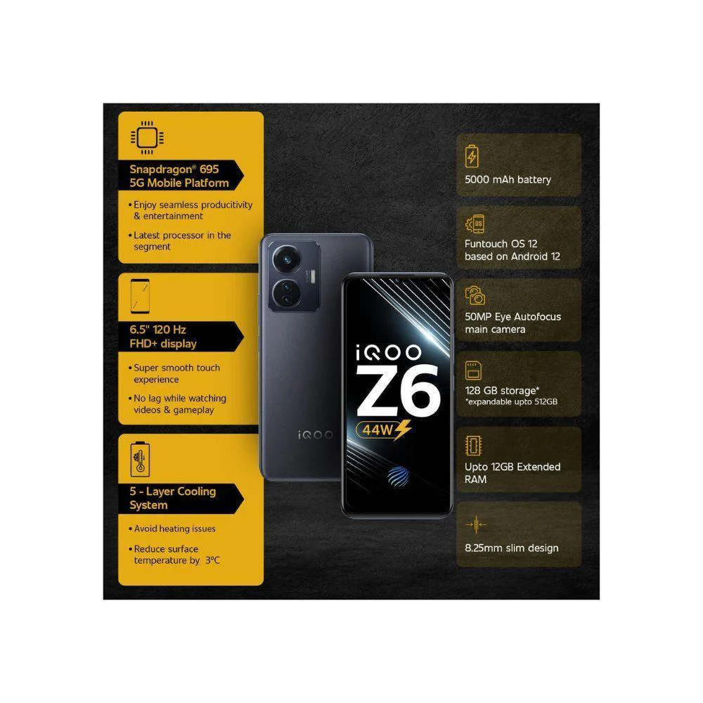 iQOO Z6 44W (Raven Black, 6GB RAM, 128GB Storage) Refurbished - Image 5
