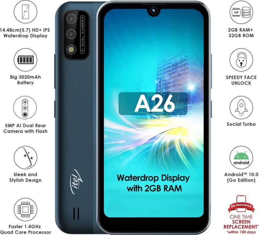 itel A26 (Deep Blue, 32 GB) (2 GB RAM) Refurbished - Image 3