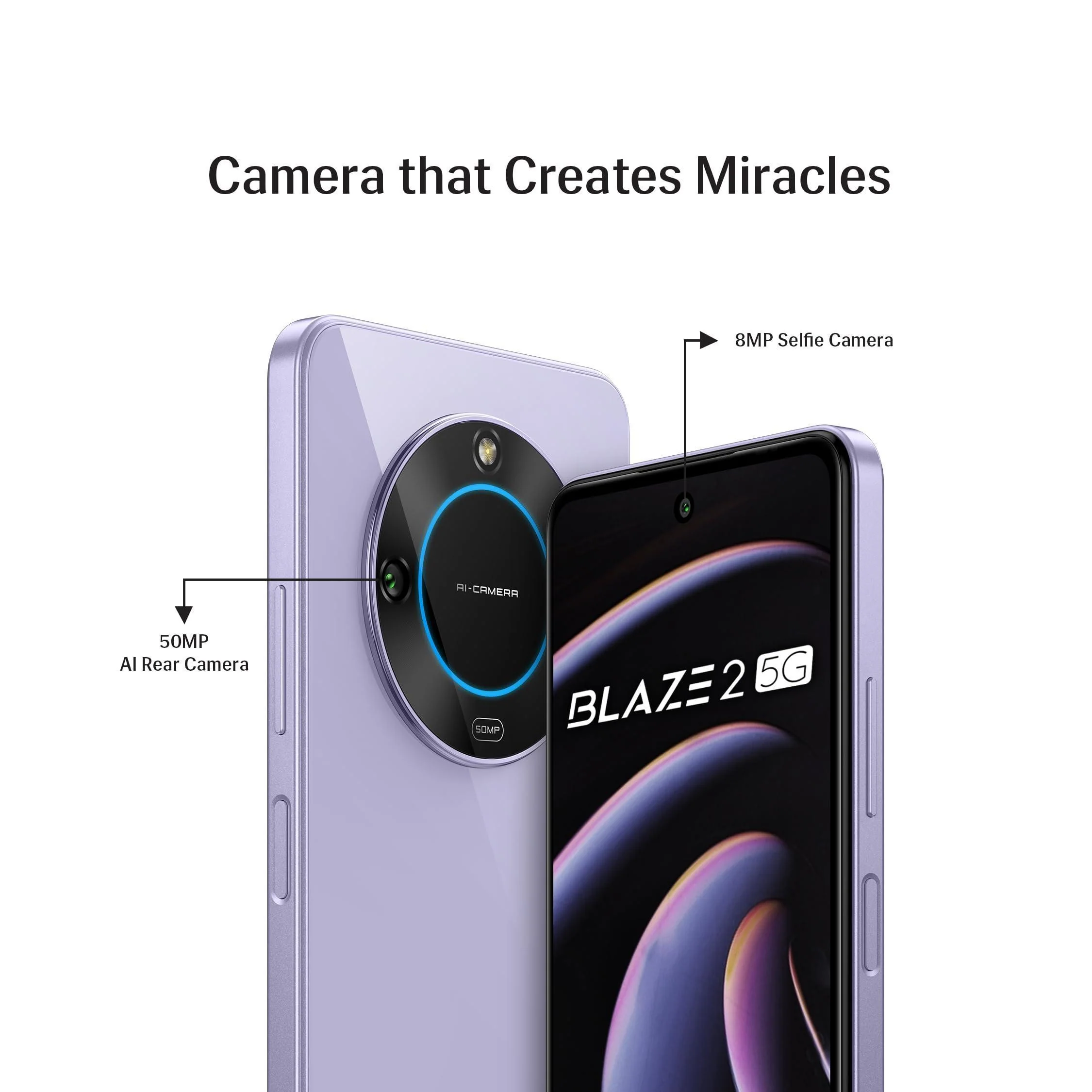 Lava Blaze 2 5G (Glass Lavender, 6GB RAM, 128GB Storage)| Stunning Ring Light| 50 MP AI Camera |5000 mAh Battery| Upto 12 GB Expandable RAM - Image 5