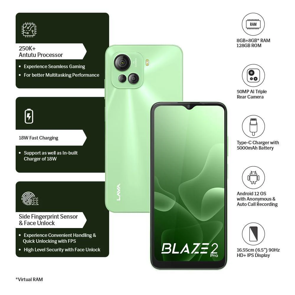 Lava Blaze 2 Pro (8 GB RAM, 128GB UFS Storage) - Cool Green|50 MP AI Triple Camera Preowned - Image 5