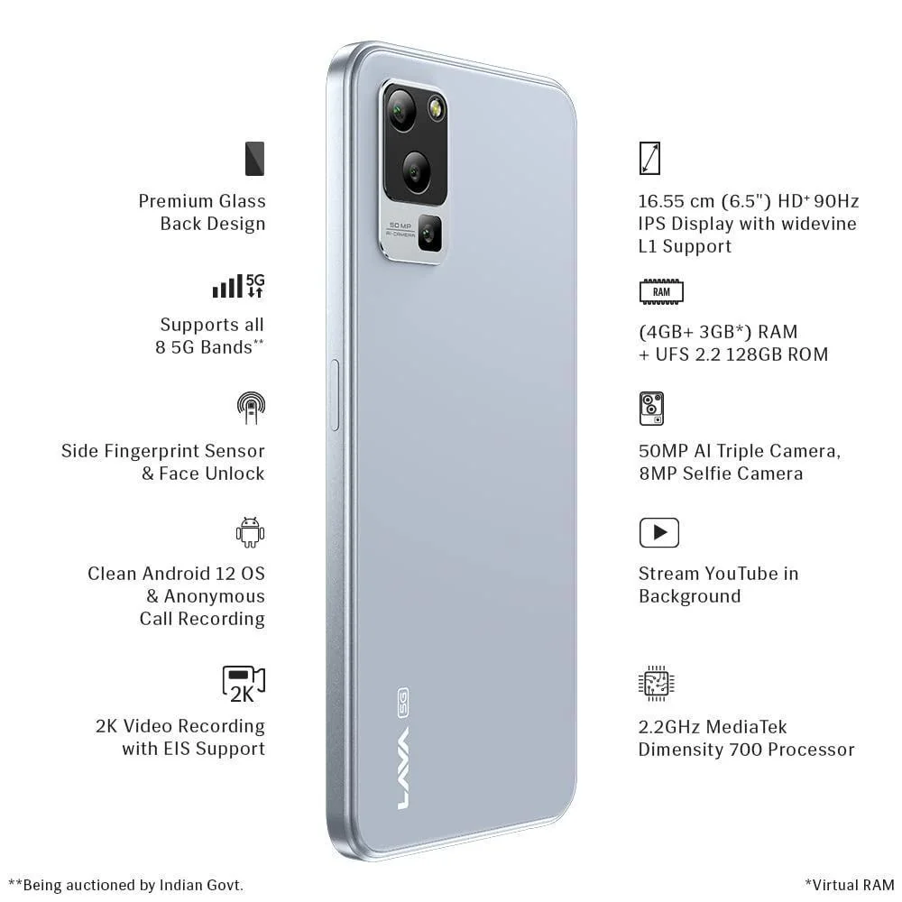 Lava Blaze 5G (Glass Blue, 4GB RAM, UFS 2.2 128GB Storage) | 5G Ready | 50MP AI Triple Camera | Upto 7GB Expandable RAM | Charger Included | Clean Android (No Bloatware) - Image 4
