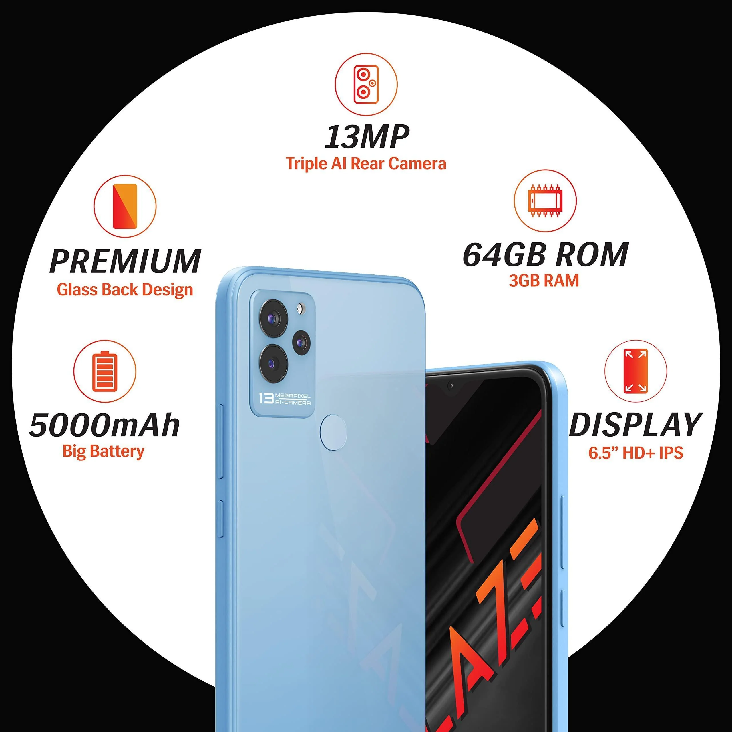 Lava Blaze (Glass Blue, 3GB RAM, 64GB Storage)| Premium Glass Back Design Refurbished - Image 6