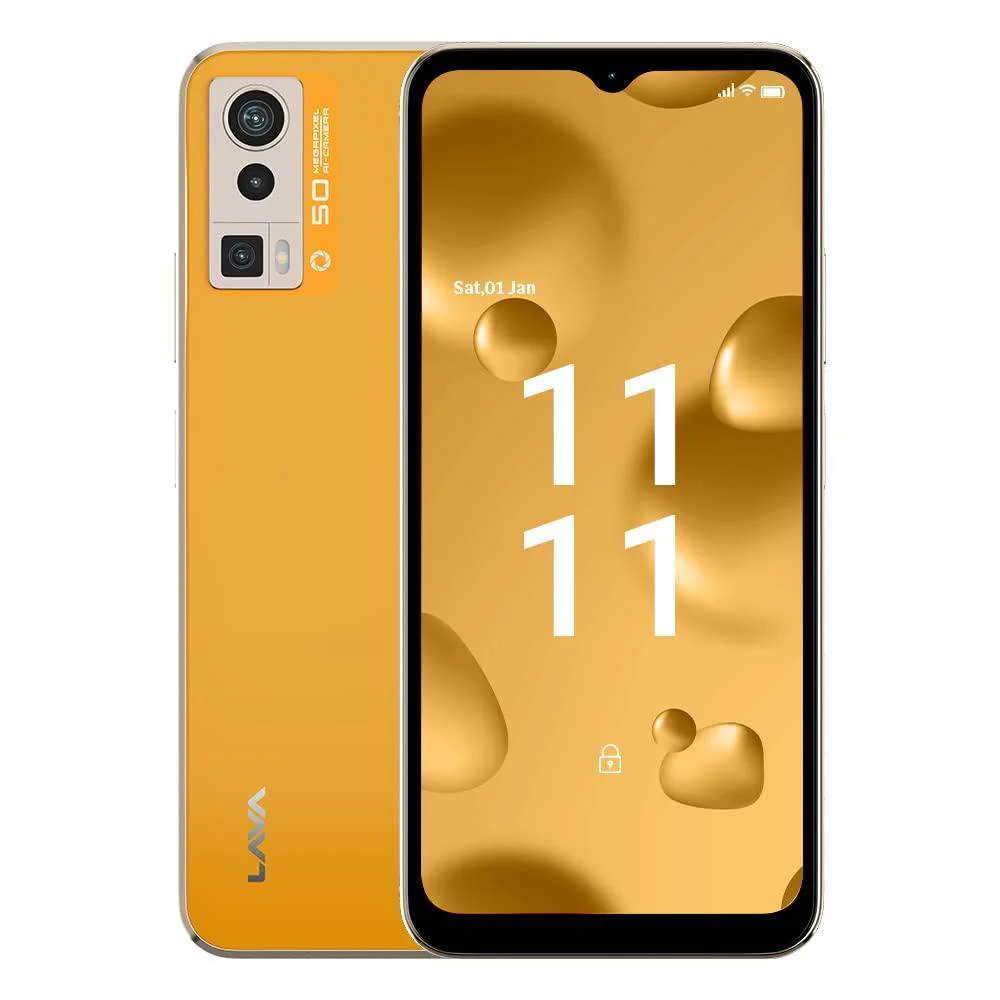 Lava Blaze Pro (Glass Orange, 6GB RAM, 128GB Storage)| 50 MP AI Triple Camera| 2.3 Ghz Octa Core MTK Helio G37 |Side Fingerprint Sensor| Upto 9GB Expandable RAM