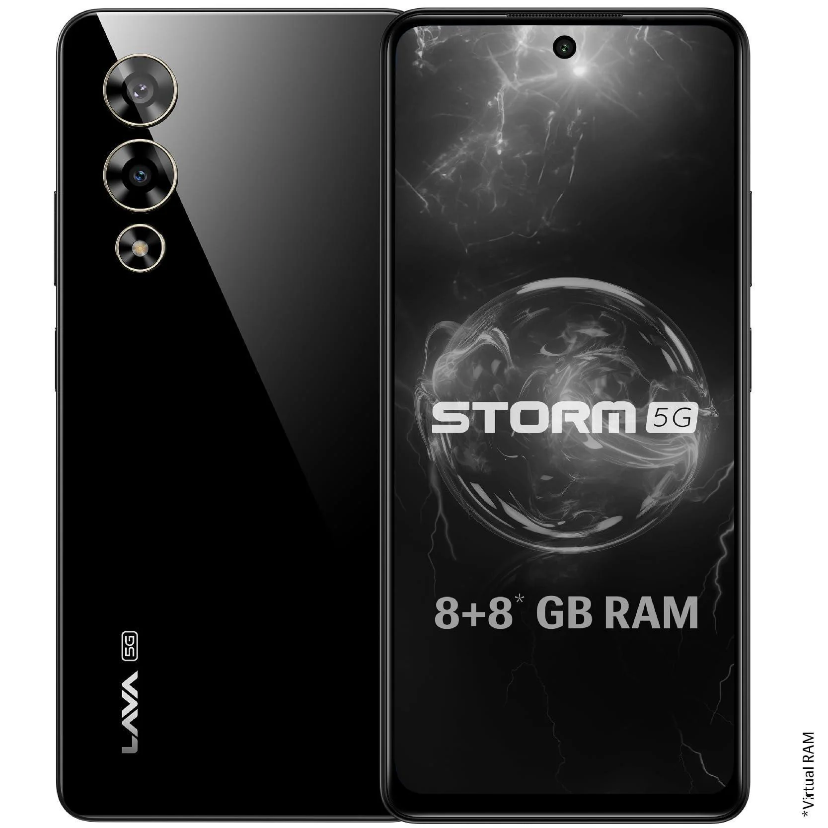 Lava Storm 5G (Thunder Black, 8GB RAM, 128GB ROM), Premium Glass Back Design, MediaTek Dimensity 6080 Processor, 50MP+8MP Refurbished