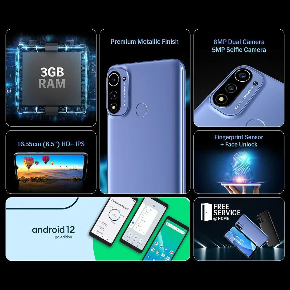 Lava X3(Arctic Blue, 3GB RAM, 32GB Storage)| 6.5 inch HD+ IPS|Fingerprint Sensor| 4000 mAh Battery |8MP Dual Camera| Andriod 12 Go Edition - Image 5