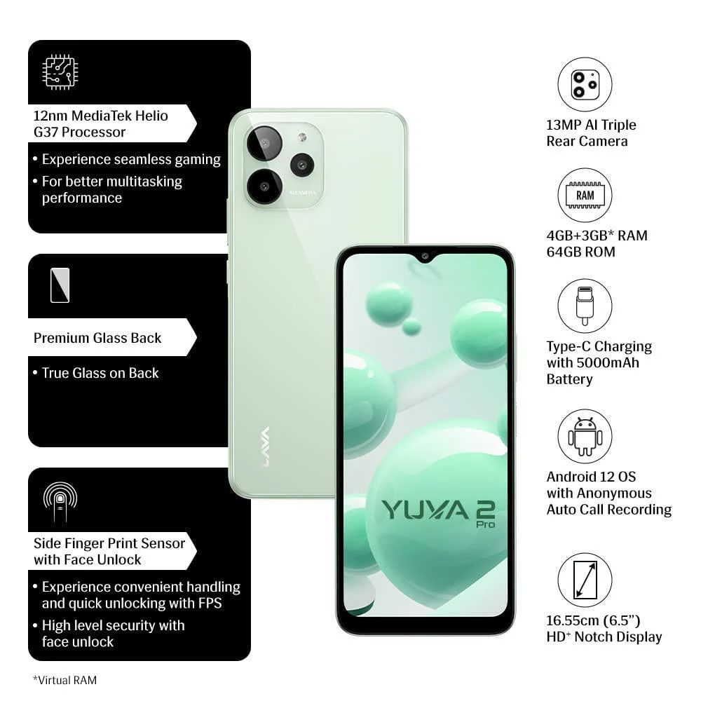 Lava Yuva 2 Pro (Glass Green, 4GB RAM, 64GB Storage)| 2.3 Ghz Octa Core Helio G37 Refurbished - Image 6