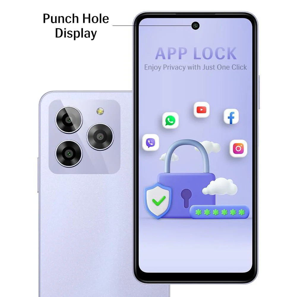 Lava Yuva 3 (Cosmic Lavender,4+4*GB RAM,UFS 2.2 128GB Storage)|Premium Glossy Back|Octacore Processor|18W Fast Charging|90Hz Punch Hole Display|13MP AI Triple Camera|Side Fingerprint Sensor - Image 4
