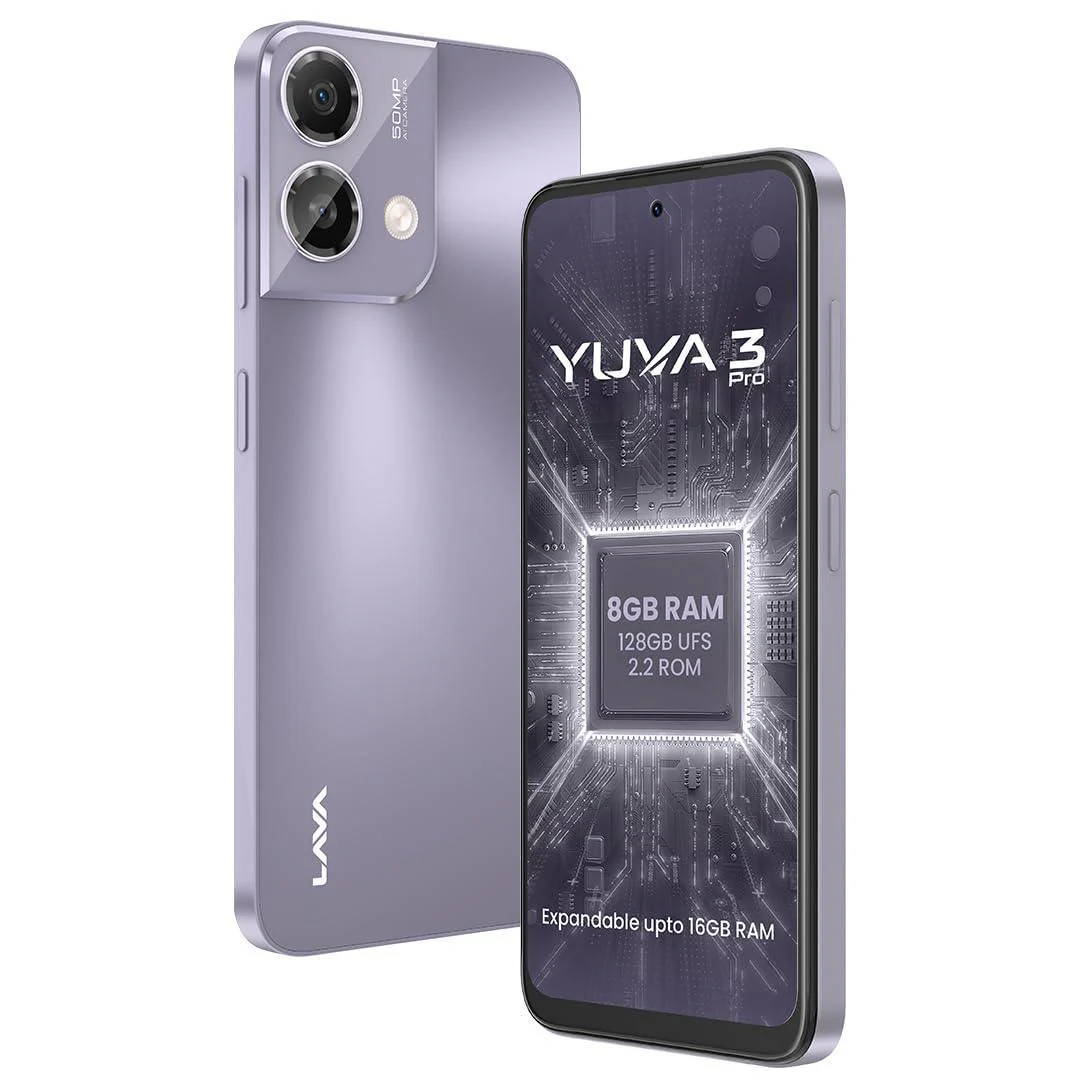Lava Yuva3 Pro (Meadow Purple, 8GB RAM, UFS 2.2 128GB Storage) |AG Glass Back|T616 Octacore Processor|18W Fast Charging|6.5 inch 90Hz Punch Hole Display|50MP AI Dual Camera|Upto 16GB Expandable RAM - Image 4