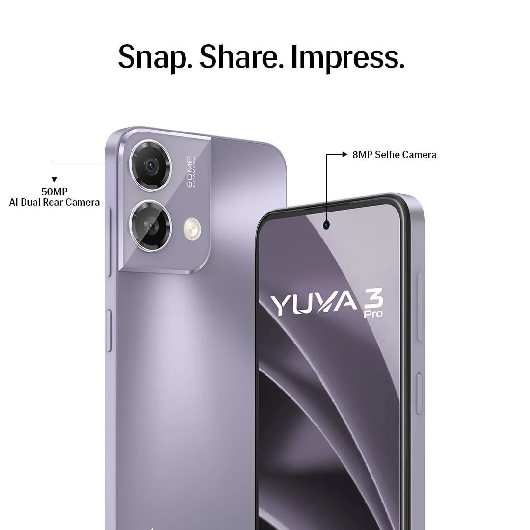 Lava Yuva3 Pro (Meadow Purple, 8GB RAM, UFS 2.2 128GB Storage) |AG Glass Back|T616 Octacore Processor|18W Fast Charging|6.5 inch 90Hz Punch Hole Display|50MP AI Dual Camera|Upto 16GB Expandable RAM - Image 5