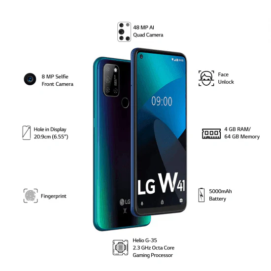 LG W41 (Magic Blue, 48 MP Quad Camera, 4GB RAM, 64GB Storage) - Image 2