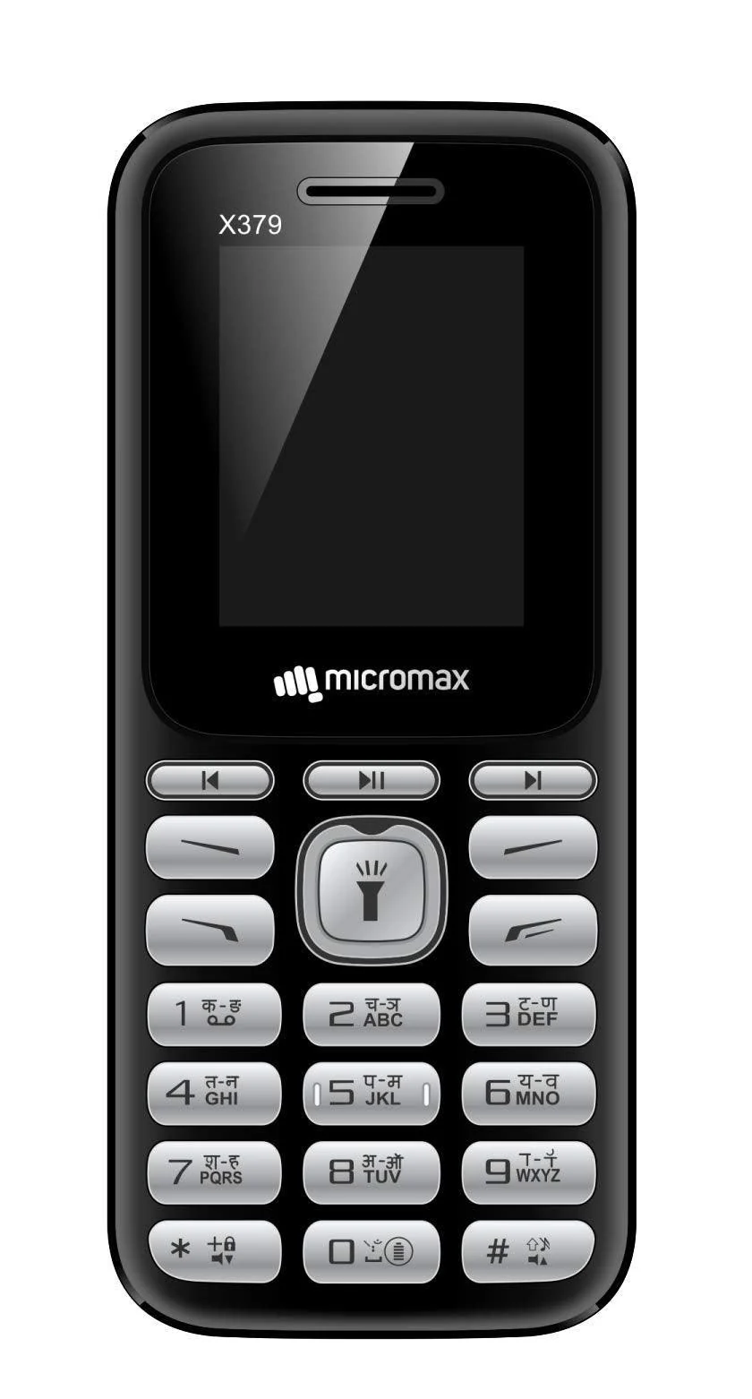 Micromax All-New X379 Sleek & Stylish | Keypad Mobile with 1.8" Screen | 21 Regional Langauge Support | Bright Torch| Wireless FM | Black & Grey