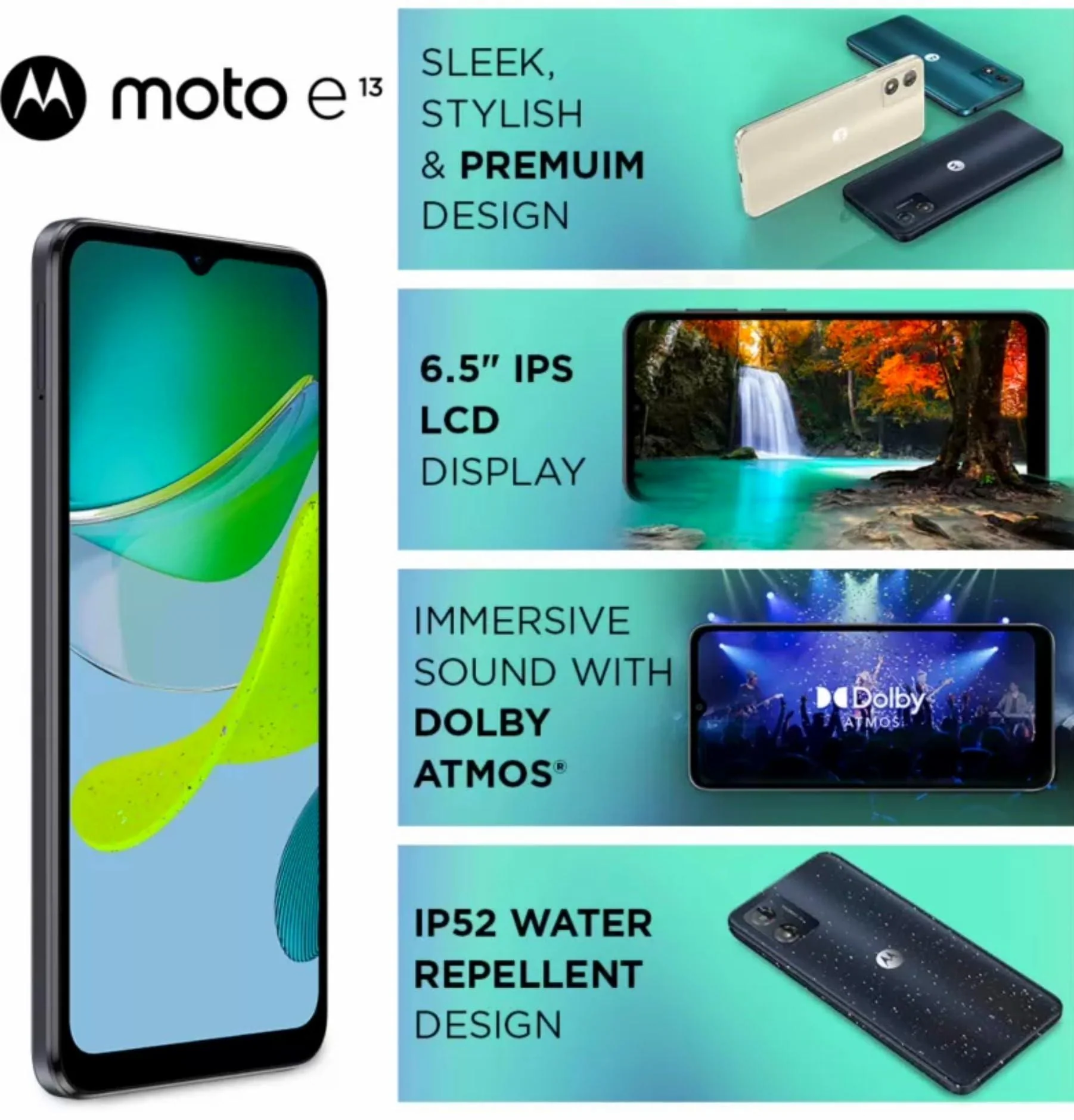 Motorola E13 4G (Cosmic Black, 8GB RAM, 128GB Storage) | Upto 1TB MicroSD Expandable | 6.5-inch IPS LCD Display with 60Hz Refresh Rate | UNISOC T606 Processor | Face Unlock | IP52 Water Repellent - Image 6