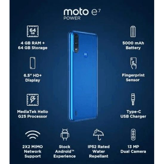 Motorola E7 Power (Tahiti Blue, 64 GB) (4 GB RAM) Preowned - Image 2