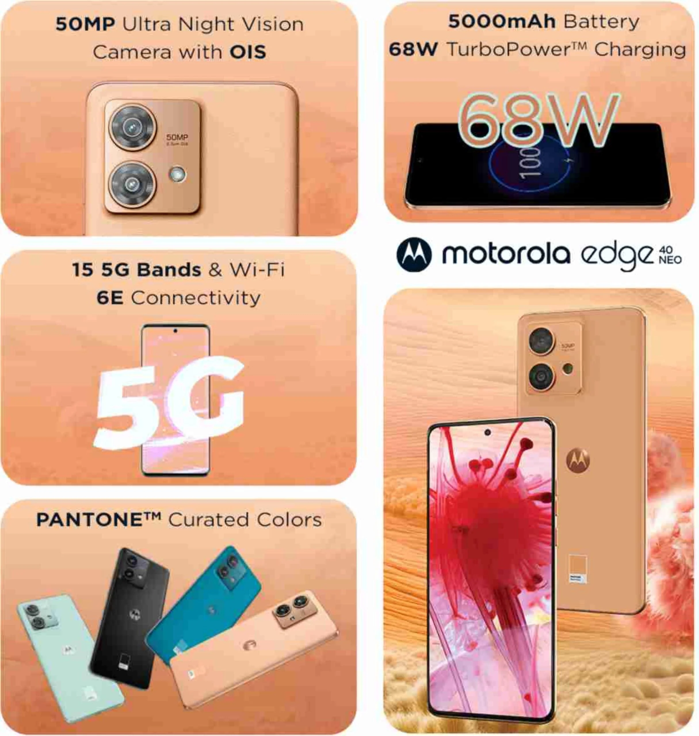 Motorola Edge 40 Neo 5G (Peach Fuzz, 12GB RAM, 256GB Storage) Refurbished - Image 3