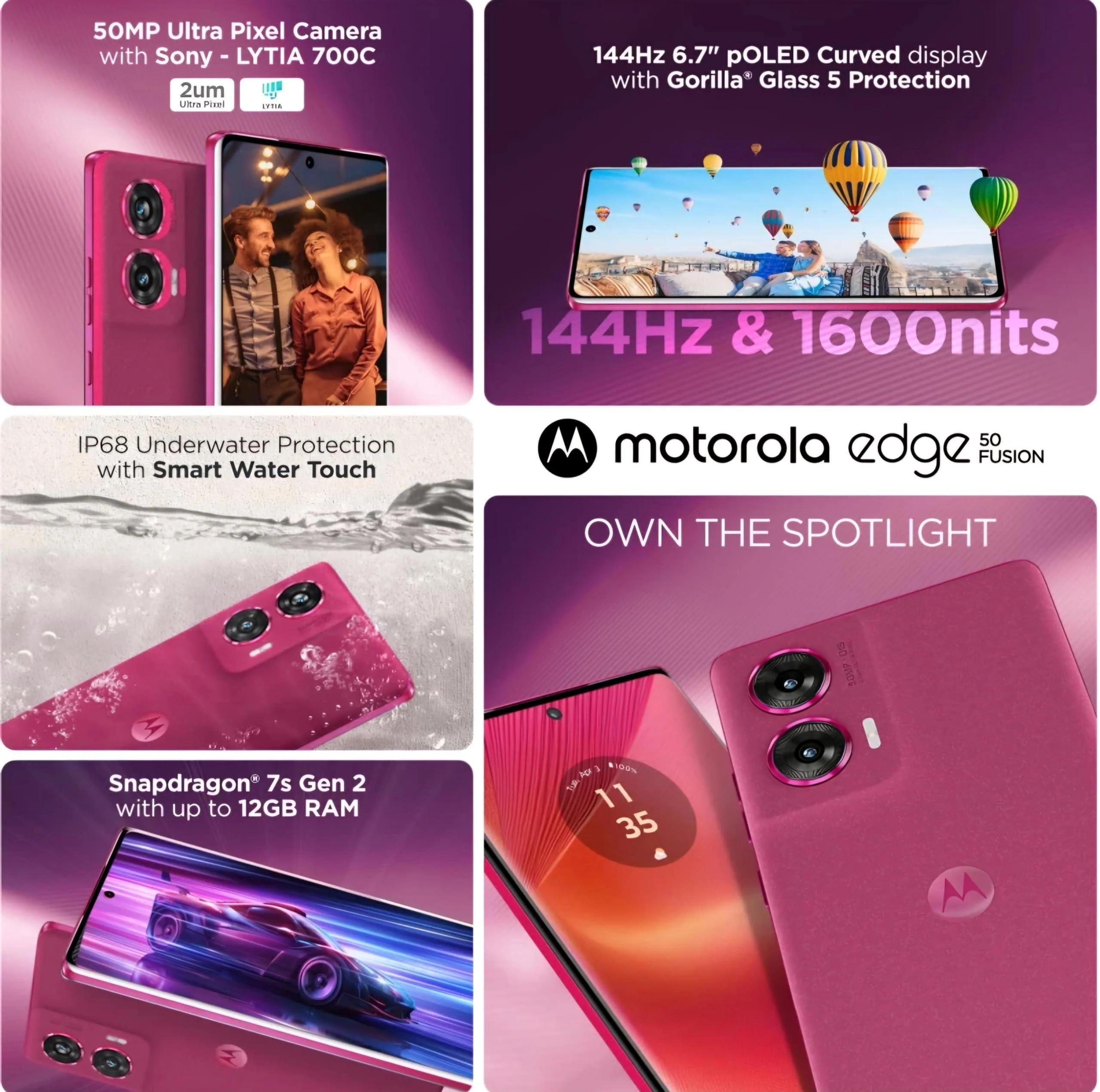 Motorola Edge 50 Fusion 5G (Hot Pink, 12GB RAM, 256GB Storage) Refurbished - Image 9