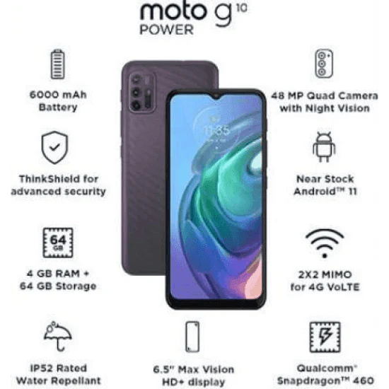 MOTOROLA G10 Power (64 GB) (4 GB RAM) (Aurora Grey) Refurbished - Image 3