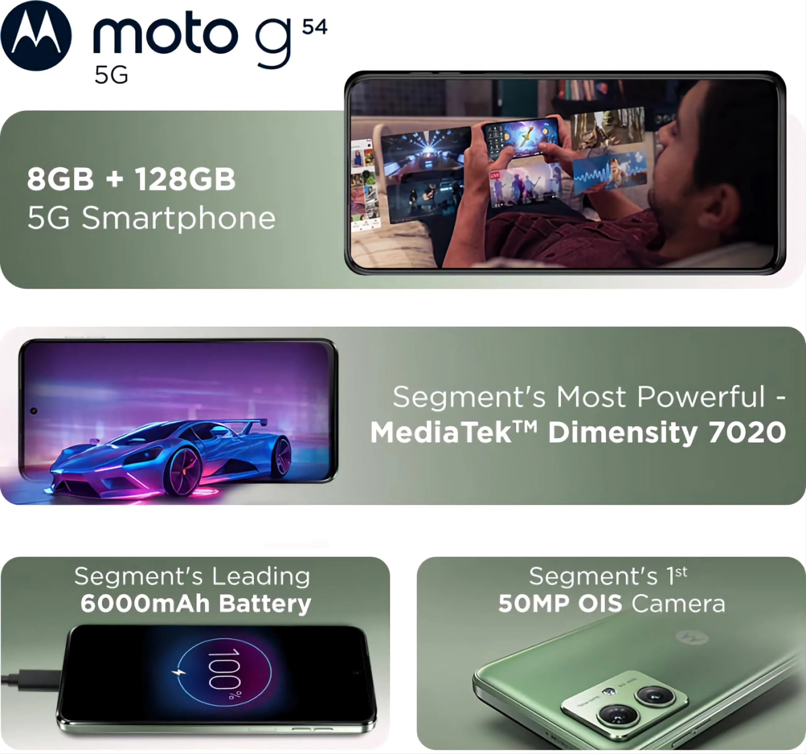 Motorola G54 5G (Mint Green, 8GB RAM, 128GB Storage) | MediaTek Dimensity 7020 | 6000mAh Battery with 30W Turbocharging | 50 MP OIS Camera with UltraPixel Technology | IP52 Water-Repellent Design - Image 7