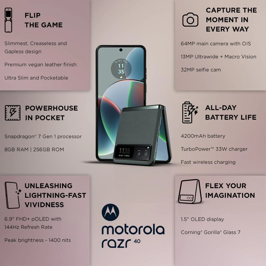 Motorola razr 40 (Sage Green, 8GB RAM, 256GB Storage) Refurbished - Image 2