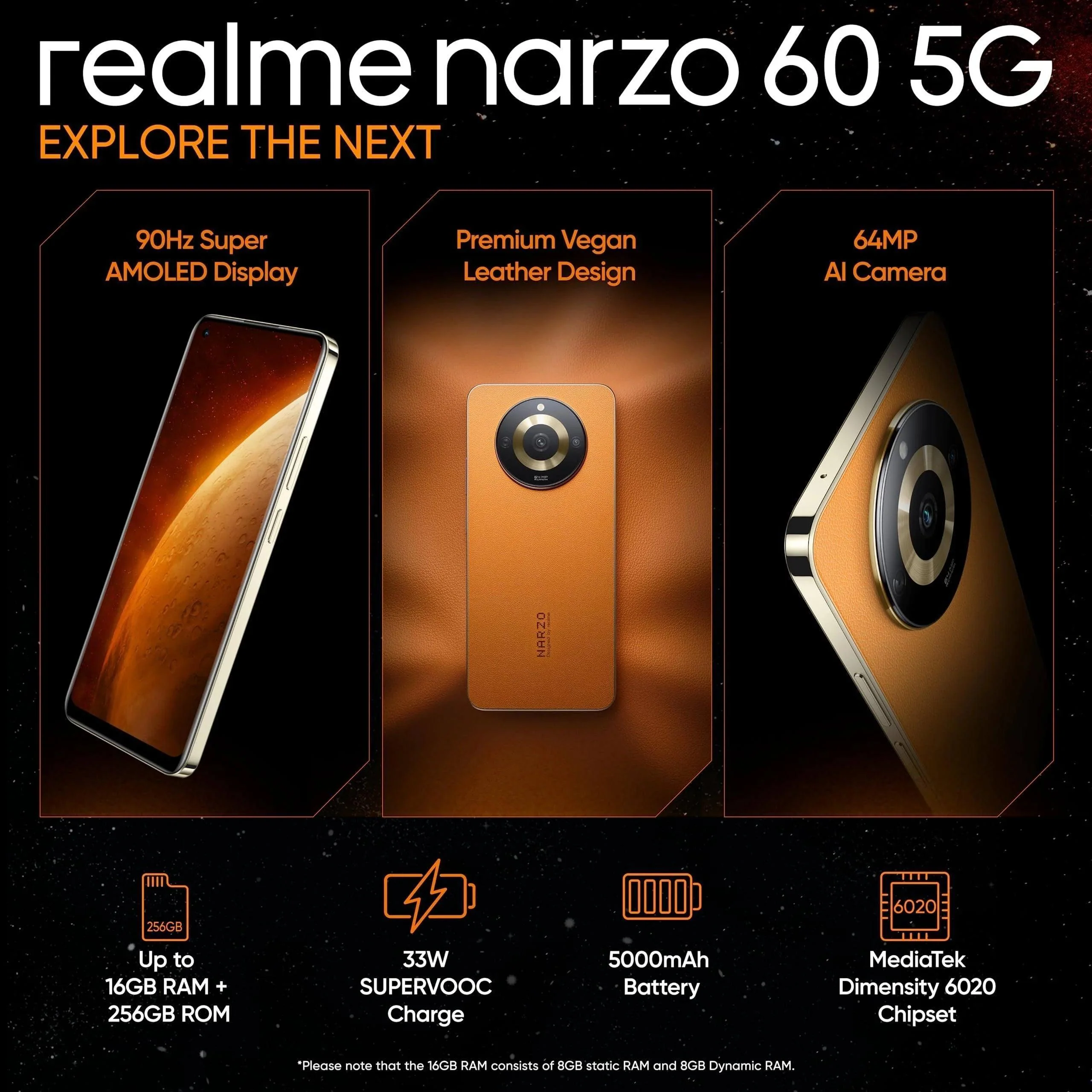 narzo 60 5G Mars Orange8GB256GB 90Hz Super AMOLED Display Ultra Premium Vegan Lear Design - Image 8