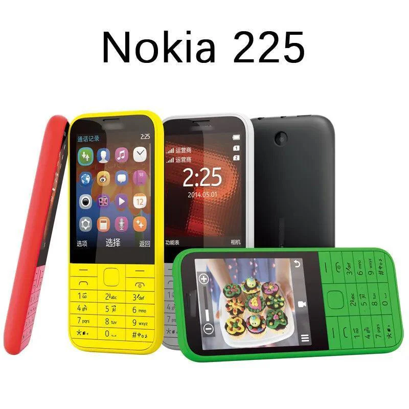 Nokia 225 Single Core 2.8 Inches 2MP Camera 2G GSM FM Bluetooth Mp3 Player Cellphone Refurbished