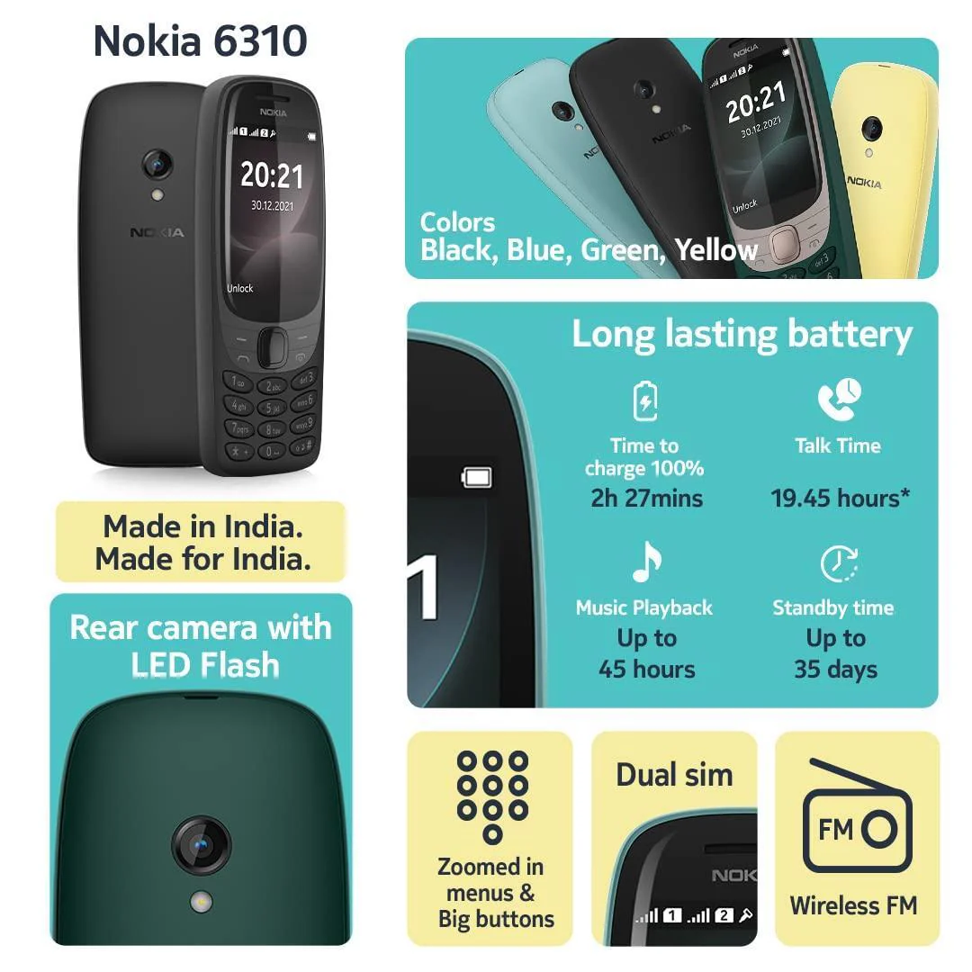 Nokia 6310 Dual SIM Keypad Phone with a 2.8” Screen, Wireless FM Radio and Rear Camera with Flash | Black Refurbished - Image 6