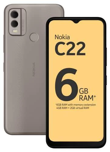 Nokia C22 | 3-Day Battery Life | 6GB RAM (4GB RAM + 2GB Virtual RAM) | 13 MP Dual Rear AI Camera with Night & Portrait Mode | IP52 | Sand