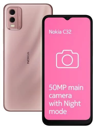 Nokia C32 with 50MP Dual Rear AI Camera | Toughened Glass Back | 4GB RAM, 128GB Storage Refurbished