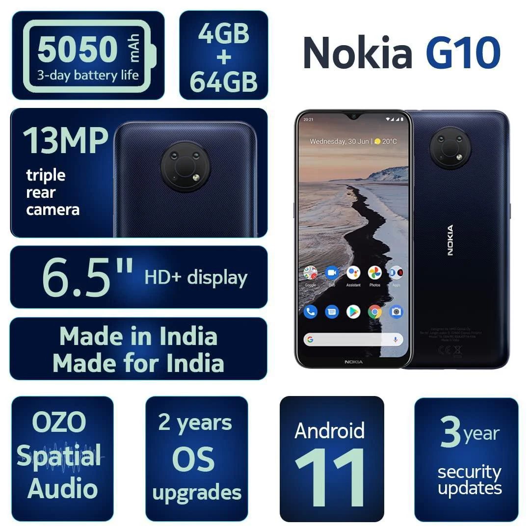 Nokia G10, 6.5” HD+ Screen, 5050 mAh Battery, Triple Camera, 4 + 64GB Memory(Dusk/Purple) Used - Image 2