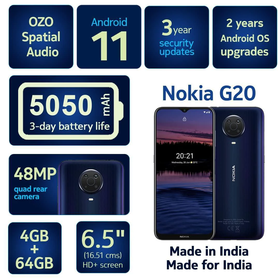 Nokia G20 Smartphone, Dual SIM 4G, 4GB RAM/64GB Storage, 48MP Quad Camera with 6.5” (16.51 cm) Screen | Silver, 4GB+64Gb - Image 2