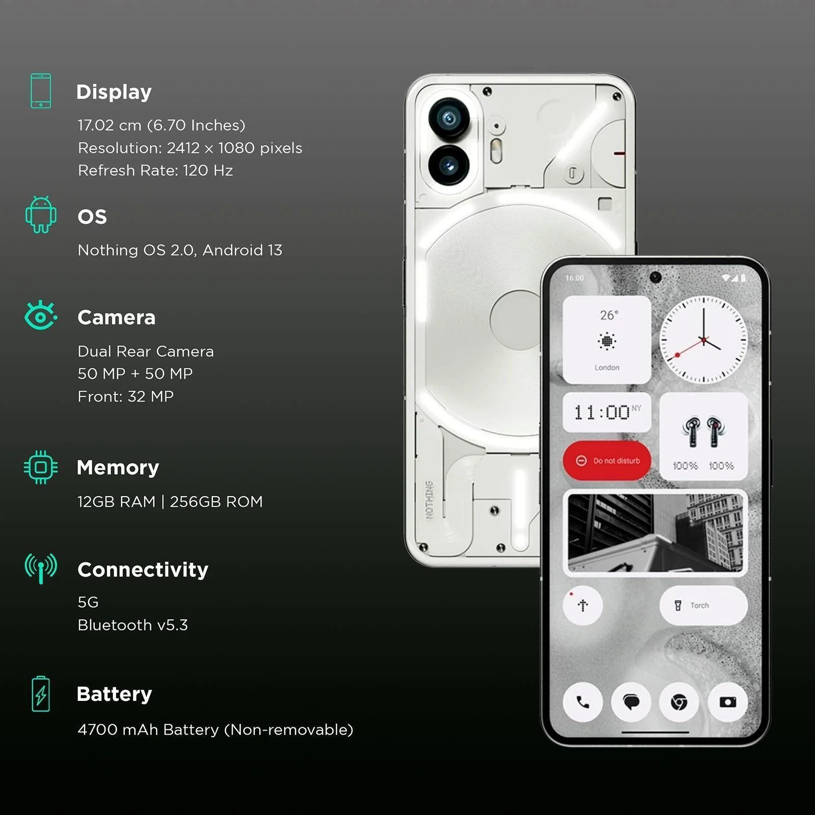 Nothing Phone 2 5G (12GB RAM, 256GB, White) Refurbished - Image 3
