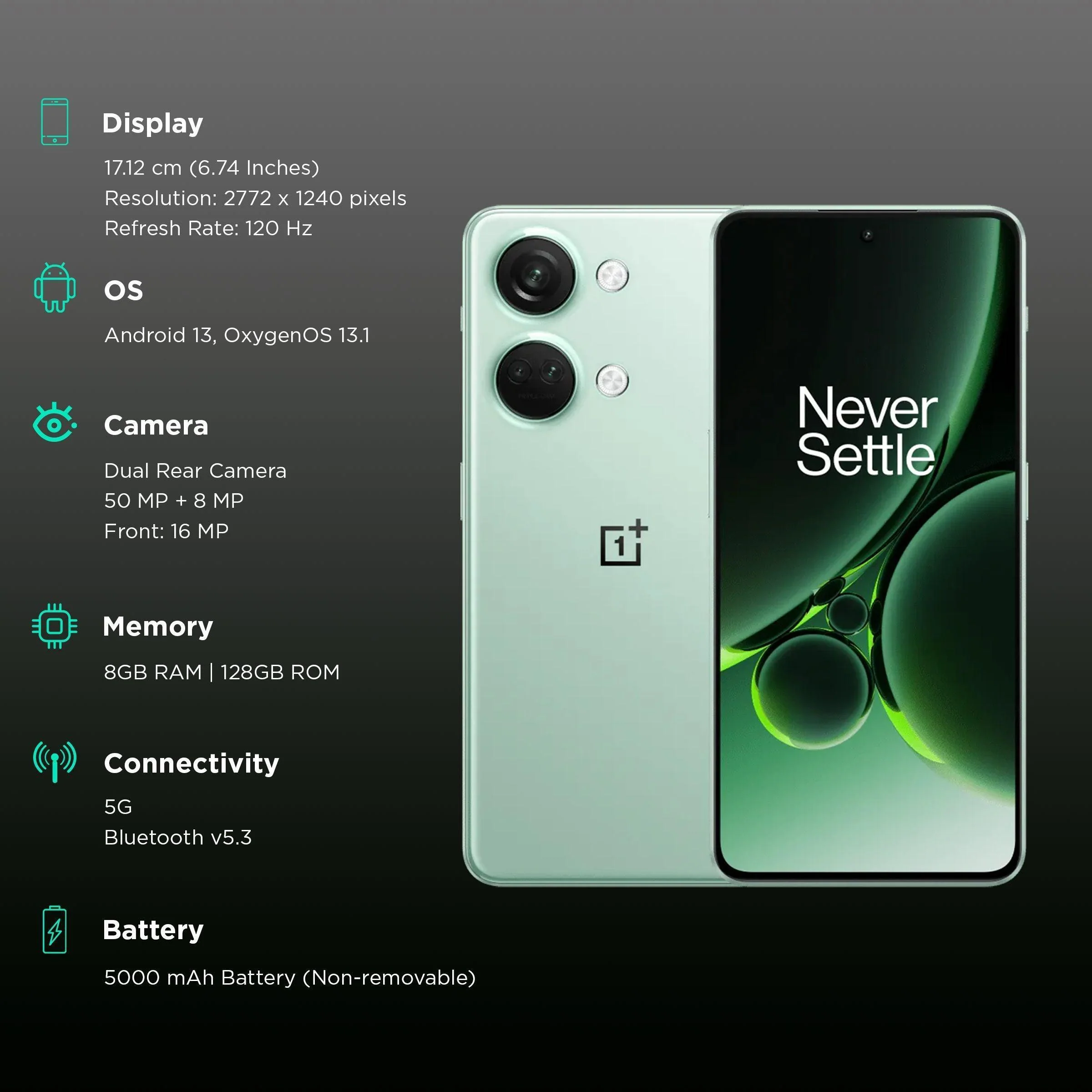 OnePlus Nord 3 5G (8GB RAM, 128GB, Misty Green) Preowned - Image 3