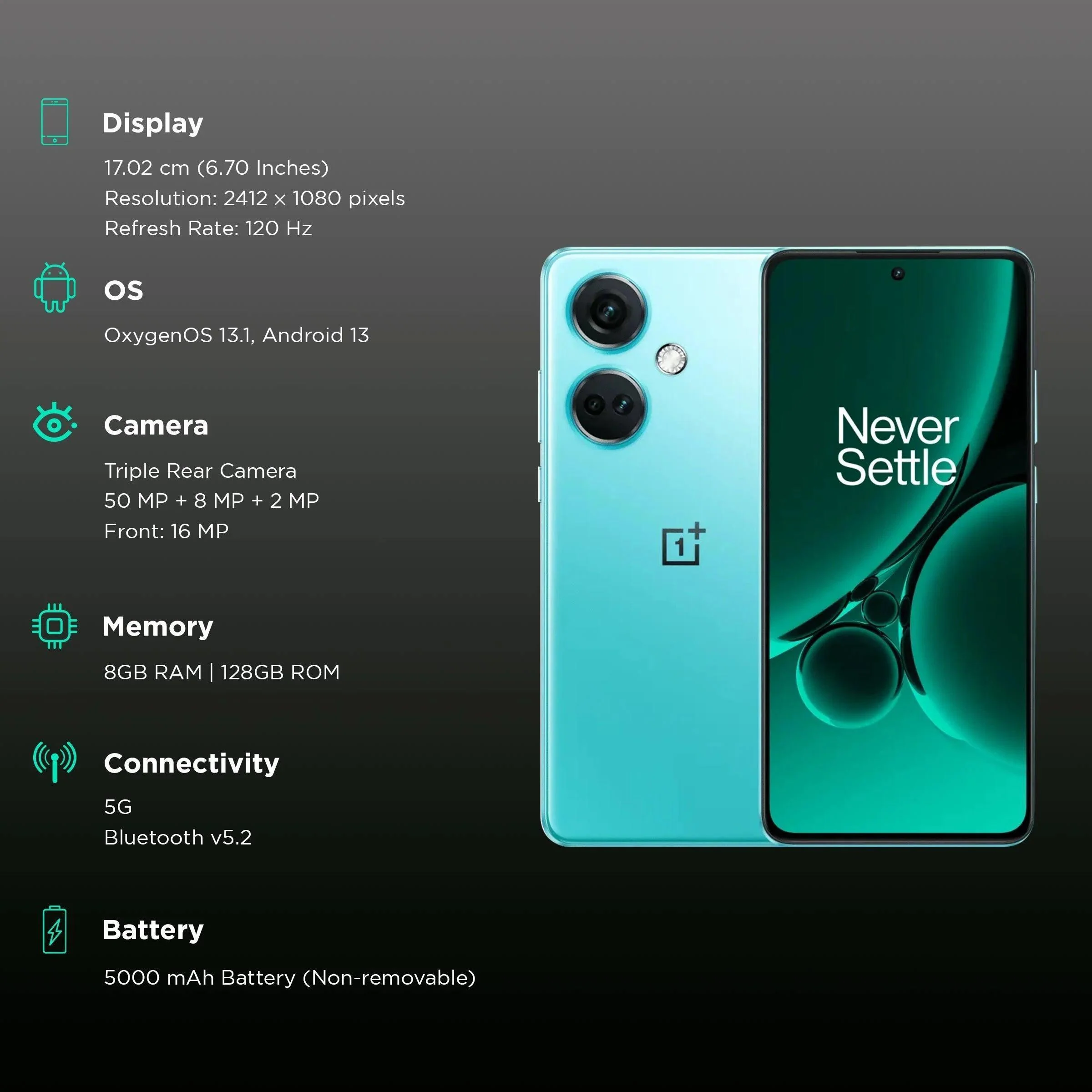 OnePlus Nord CE3 5G Smartphone (8GB RAM, 128GB, Aqua Surge) - Image 9