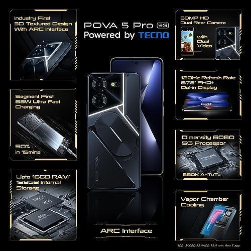 Pova 5 Pro 5G (Dark Illusion, 8GB RAM,128GB Storage)| Segment 1st 68W Ultra Fast Charging | 50MP AI Dual Camera | India's 1st Multi-Colored Backlit ARC Interface | 6.78”FHD+ Dot-in Display - Image 7