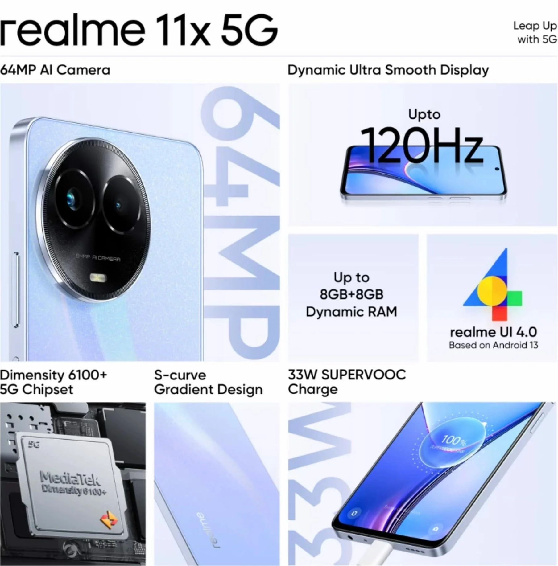 realme 11x 5G (Purple Dawn, 8GB RAM, 128GB Storage)| Upto 2TB Expandable | 6.72" Full HD+ LCD Display | 64MP+ 2MP | 8MP Camera | Dimensity 6100+ Processor Preowned - Image 9