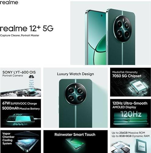 realme 12+ 5G (Pioneer Green, 8GB RAM, 128GB Storage)| Expandable Upto 2TB |MediaTek Dimensity 7050 Processor |Ultra-Smooth AMOLED Display | 50MP Sony LYT-600 OIS Portrait Cam | 67 W SUPERVOOCCharge - Image 10