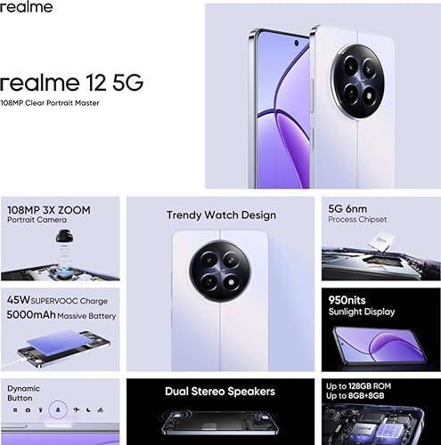 realme 12 5G (Twilight Purple, 8GB RAM 128 GB Storage) | 108 MP 3X Zoom Portrait Camera | Trendy Watch Design | 45 W SUPERVOOC Charge | 5000 mAh Massive Battery | Dual Stereo Speakers | Dynamic Button - Image 10