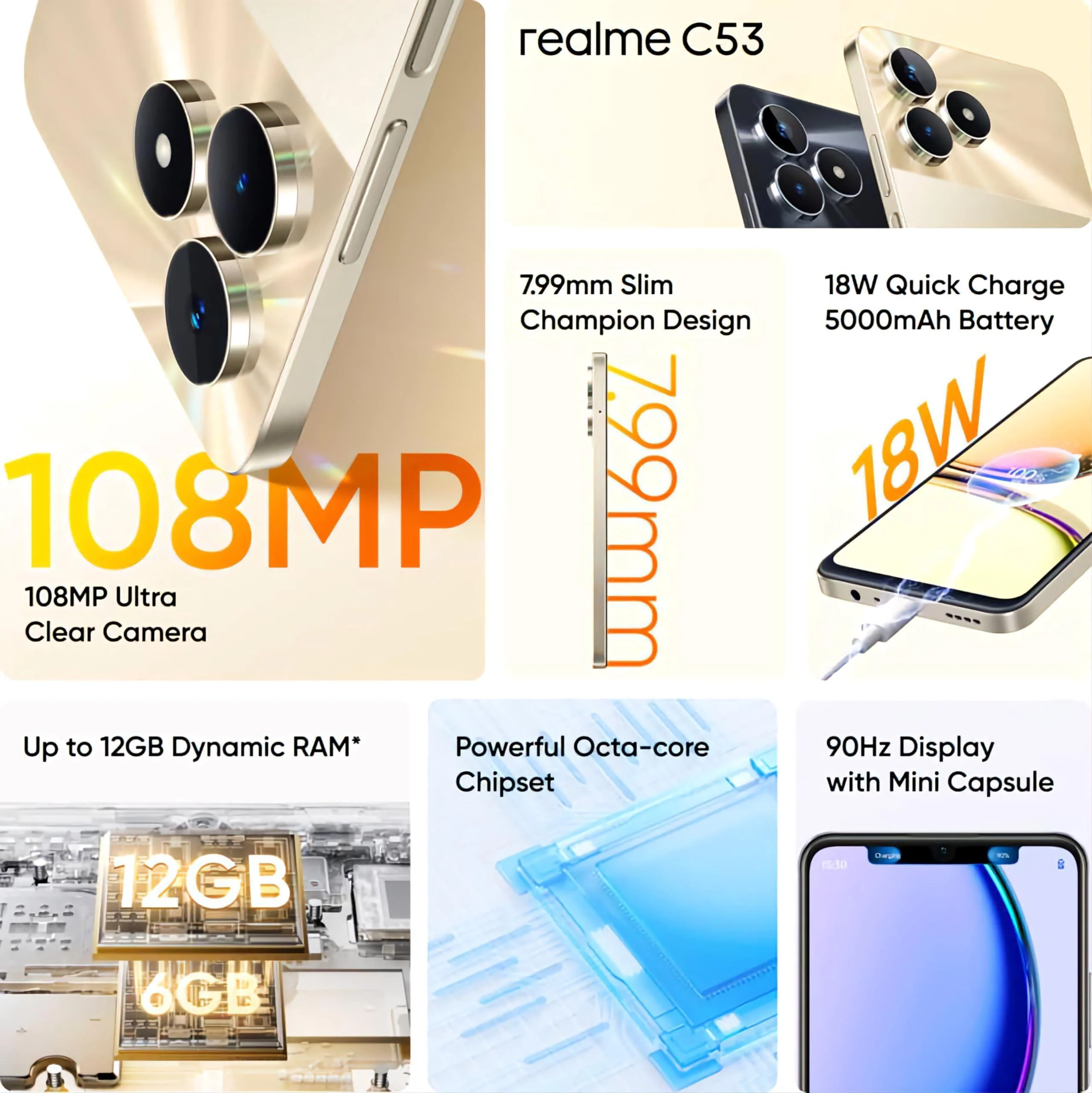 Realme C53 (Champion Gold, 6GB RAM, 128GB Storage) Refurbished - Image 9