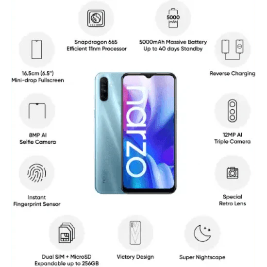 realme Narzo 20A Glory Silver 3GB 32GB Refurbished - Image 2