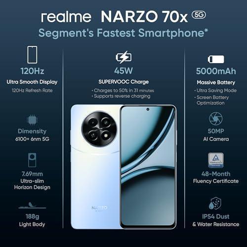 realme NARZO 70x 5G (Ice Blue,4GB RAM, 128GB Storage| 120Hz Ultra Smooth Display | Dimensity 6100+ 6nm 5G | 50MP AI Camera | 45W Charger in The Box - Image 5