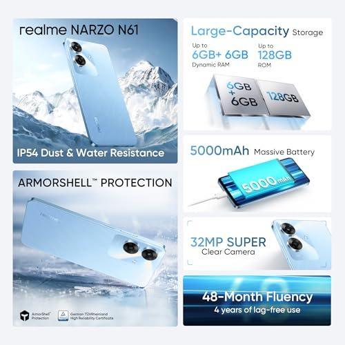 realme NARZO N61 (Voyage Blue,6GB RAM+128GB Storage) 90Hz Eye Comfort Display Refurbished - Image 6
