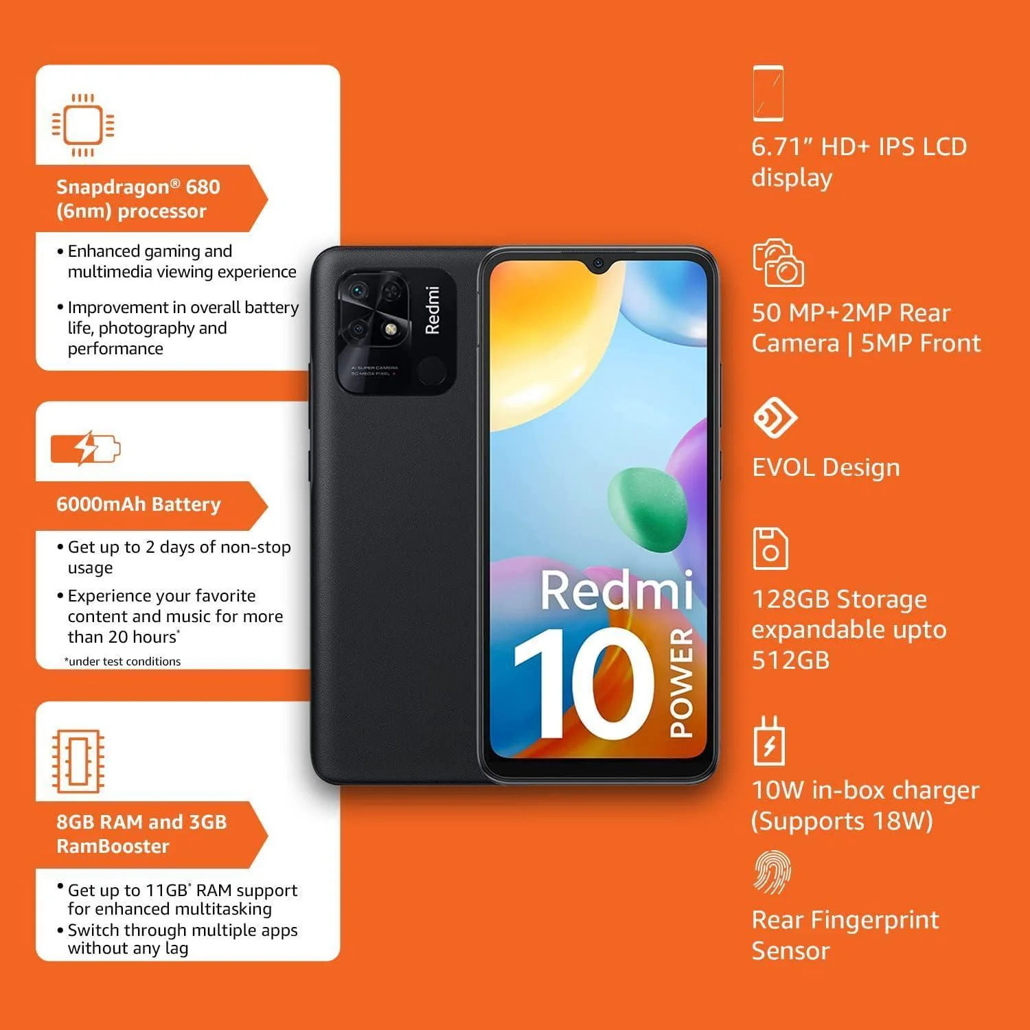 Redmi 10 Power (Power Black, 8GB RAM, 128GB Storage) Refurbished - Image 4