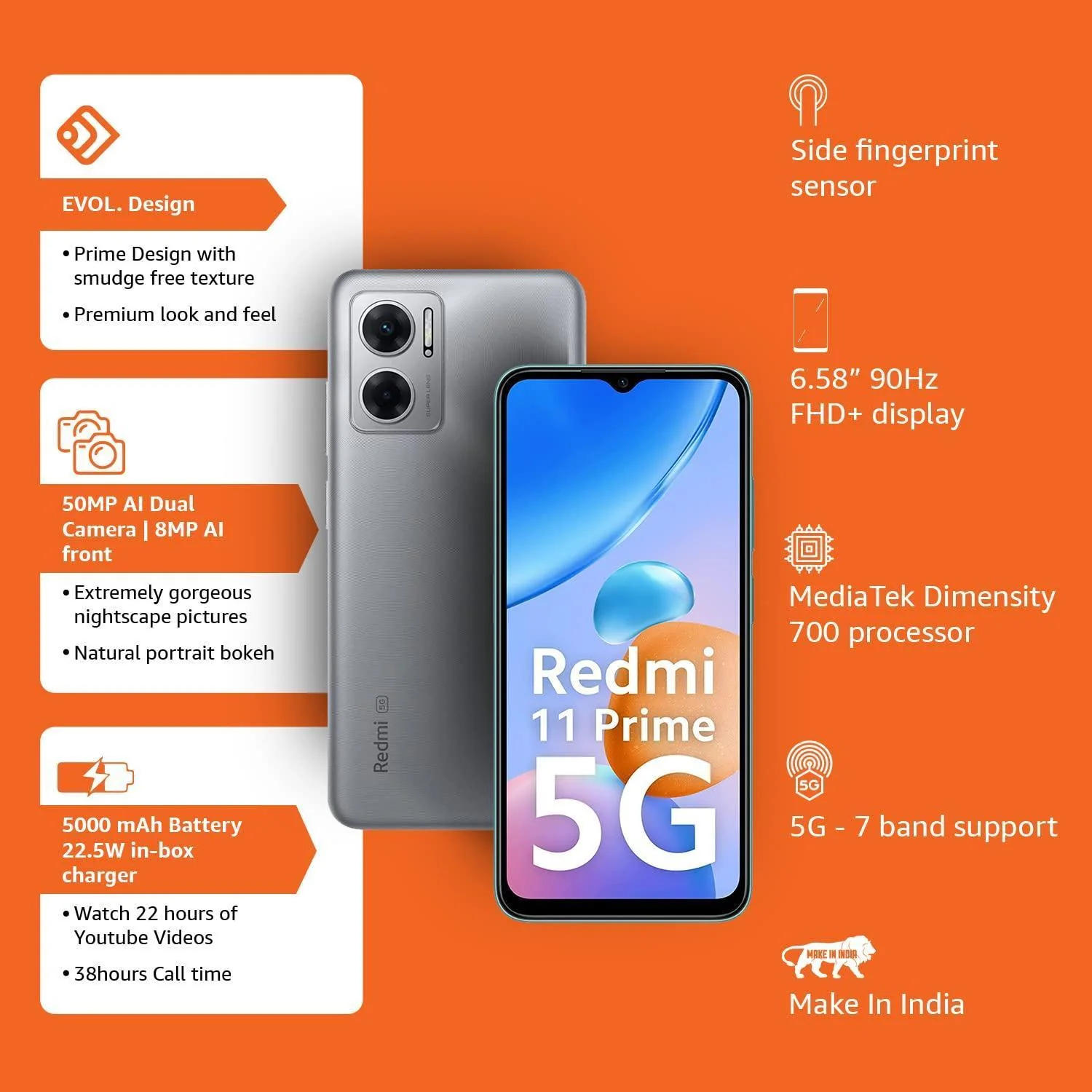 Redmi 11 Prime 5G (Chrome Silver, 4GB RAM 64GB ROM) | Prime Design Refurbished - Image 8