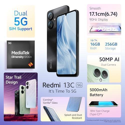 Redmi 13C 5G (Starlight Black, 4GB RAM, 128GB Storage) | MediaTek Dimensity 6100+ 5G Refurbished - Image 6