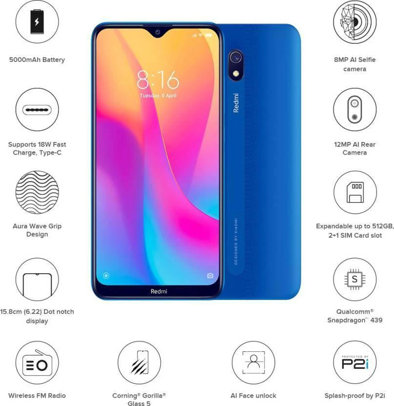 Redmi 8A (Ocean Blue, 32 GB)  (2 GB RAM) Preowned - Image 2