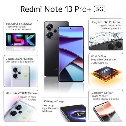 Redmi Note 13 Pro+ (Fusion Black, 12GB RAM, 256GB Storage) | World's First Mediatek 7200 Ultra 5G | 200MP Hi-Res Camera | 1.5K Curved AMOLED | 120W HyperCharge - Image 9
