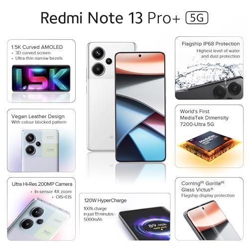 Redmi Note 13 Pro+ (Fusion White, 8GB RAM, 256GB Storage) | World's First Mediatek 7200 Ultra 5G | 200MP Hi-Res Camera | 1.5K Curved AMOLED | 120W HyperCharge - Image 9