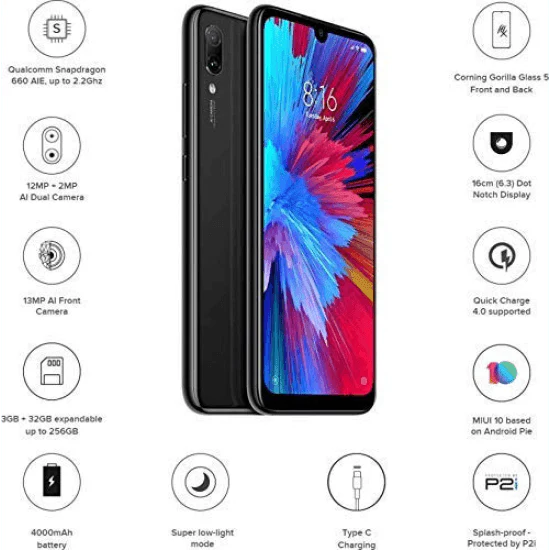 Redmi Note 7 Onyx Black, 64GB 4GB RAM Used - Image 2