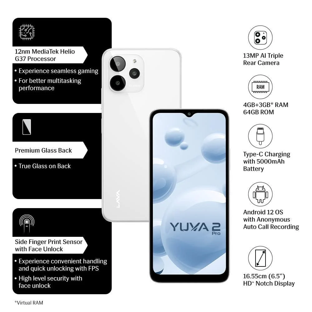 (Refurbished) Lava Yuva 2 Pro (Glass White, 4GB RAM, 64GB Storage) - Image 6