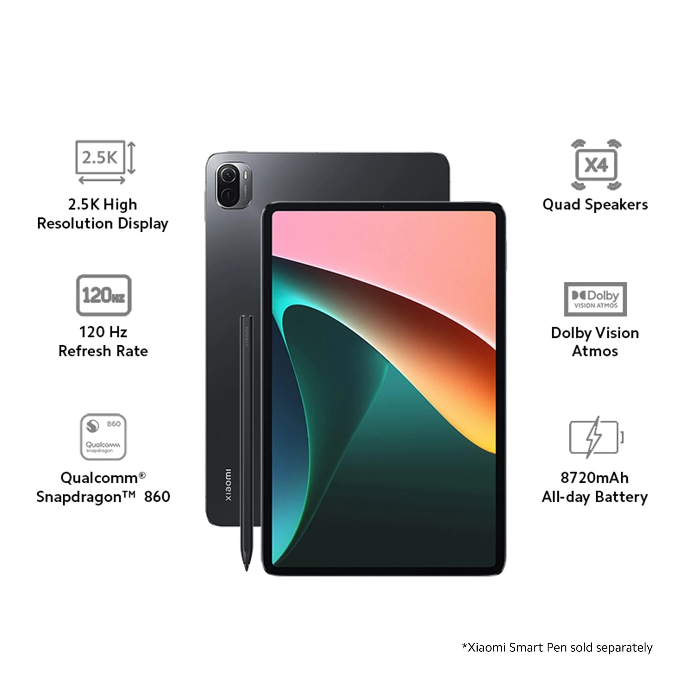 (Refurbished) MI Xiaomi Pad 5 Snapdragon 860 2.5K Resolution, 120Hz Refresh Rate, Dci-P3 10.95 inches Dolby Vision Display 6Gb Ram 128Gb Storage - Image 8